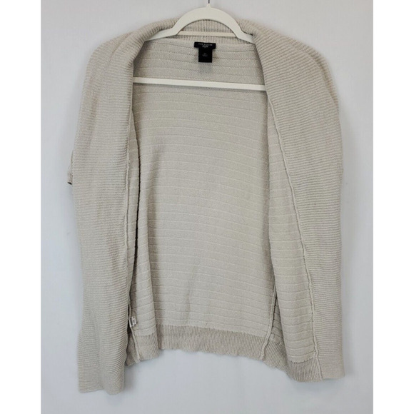 Ann Taylor Linen Blend Open Cardigan Women MP Lightweight Short Sleeve Beige - Picture 10 of 10